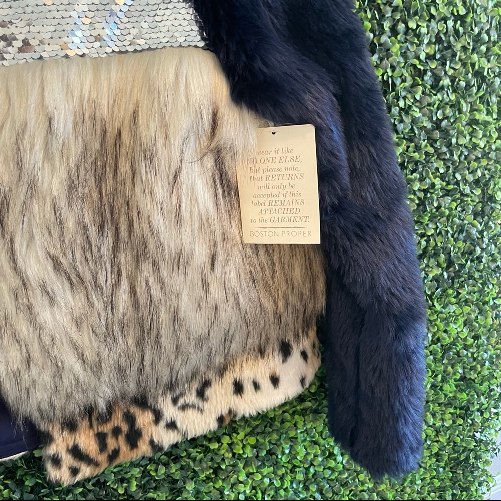 NWT Boston Proper bling faux fur jacket. - Picture 11 of 13